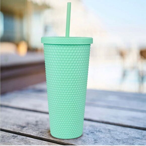 Studded Water Tumbler Cup with Lid and Straw, Studded BPA Free Leak Proof 24 oz - Picture 1 of 4